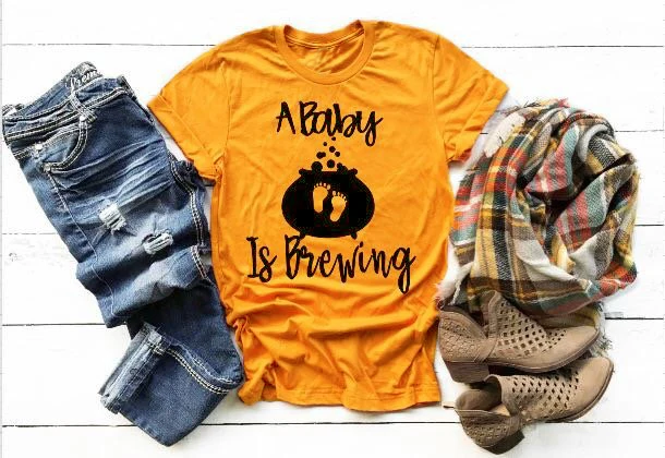 

A Baby Is Brewing t-shirt Halloween Pregnancy Announcement funny slogan graphic feet print cute kawaii tee tumblr top gift shirt