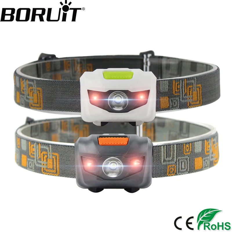 cheap BORUiT 4 Mode White and Red Light LED Mini Headlight 3W 200LM Headlamp Waterproof Head Torch Camping Hunting Flashlight W03