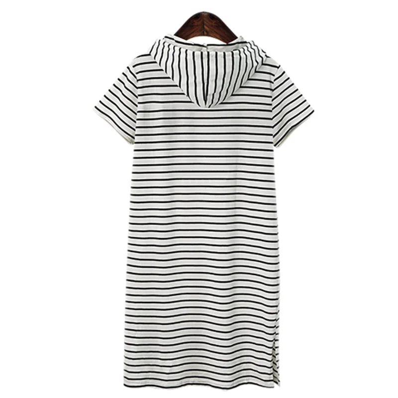 المرأة هوديس زائد حجم 4XL 5XL 2018 الصيف جديد الغرب إمرأة كبيرة الحجم عارضة فضفاض مخطط قصيرة الأكمام هوديس قميص فساتين