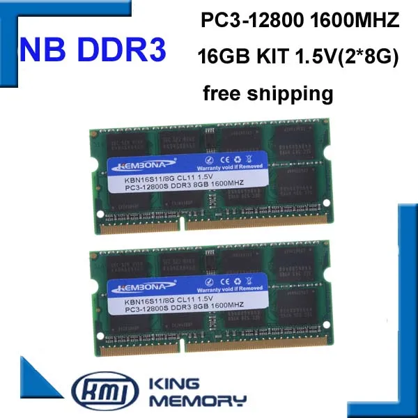 KEMBONA free shipping best price sodimm notebook ram laptop DDR3 16GB(kit of 2pcs ddr3 8gb) PC3-12800 204pin memory | Компьютеры и