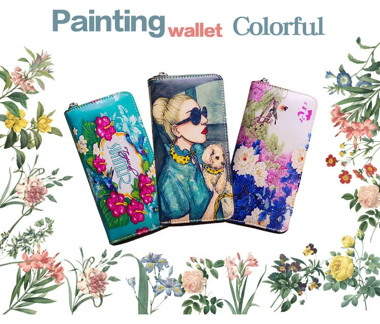 Lasen bag 2017 New lady long leather Chinese style pretty girls animal painting wallet creative painting personalized handbag (1)