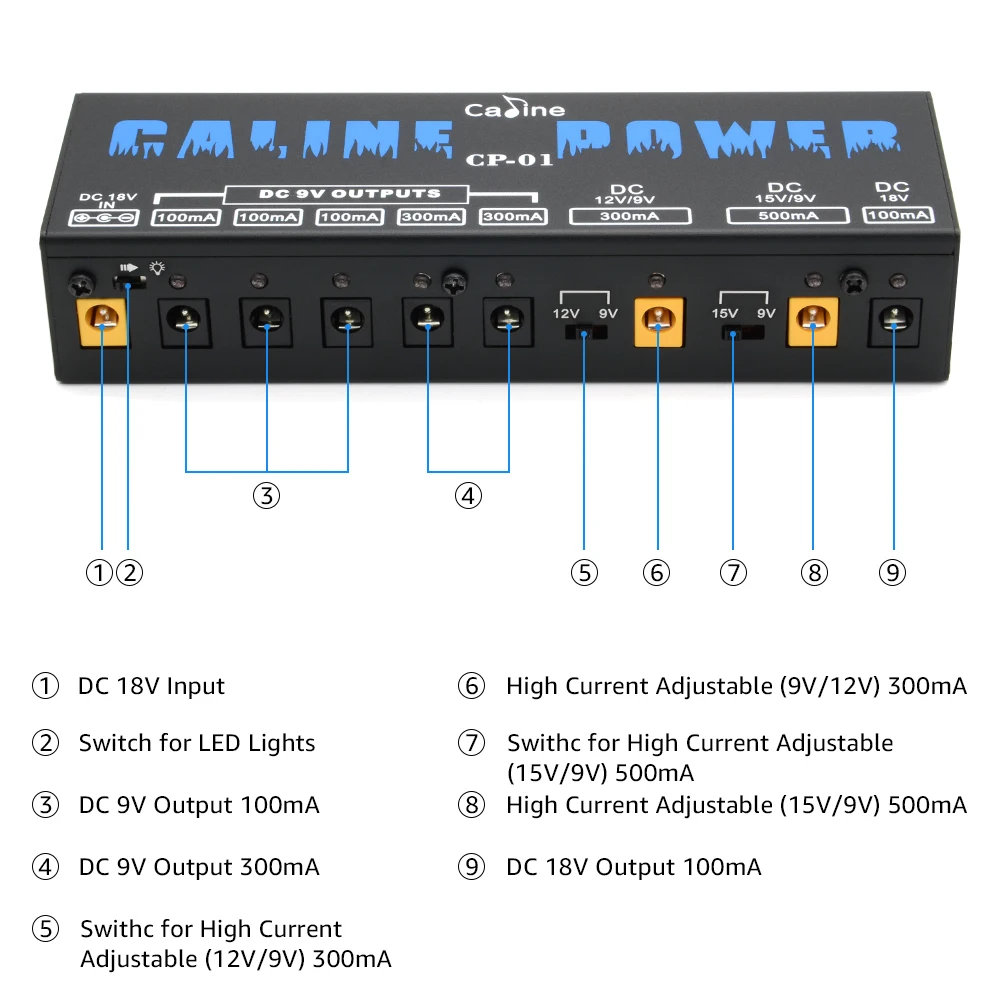 Новое поступление Caline cp-01 несколько выходов s гитарная педаль питания 18 в 7 изолированный 9 В/15 в 500мА выход защита от короткого замыкания