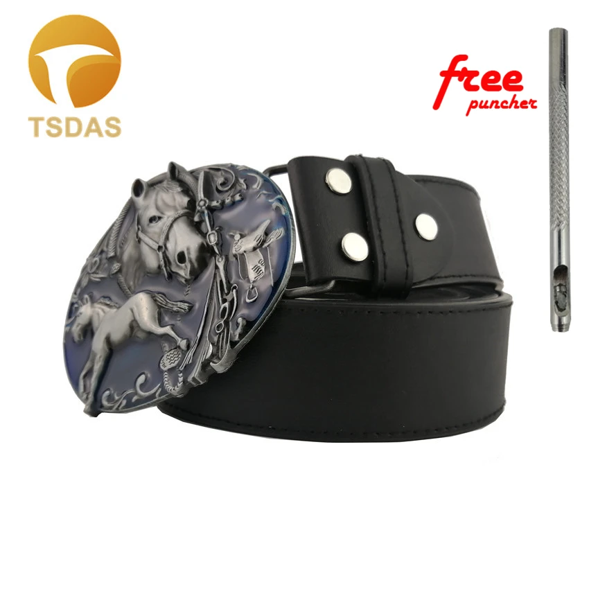 

Mens Luxury Metal Belt Buckles Gifts of 2019 Buckle Series 3D Horses Rodeo Blue
