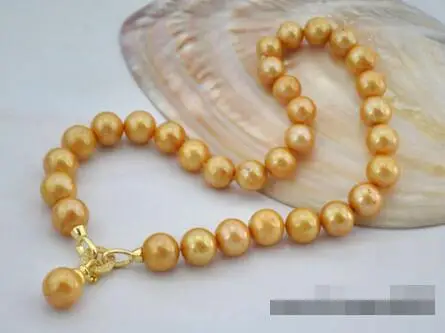 

Free Shipping >>Rare 18" 12mm round golden freshwater pearl necklace pendant