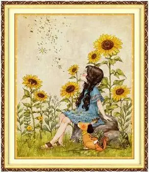Sunflower girl Новая рукоделие, DMC цвет полный набор для вышивки, мультфильм яблоко Подсолнух гитара Ангел для девочек нарисованный узор крестиком Настенный декор - Цвет: Sunflower girl