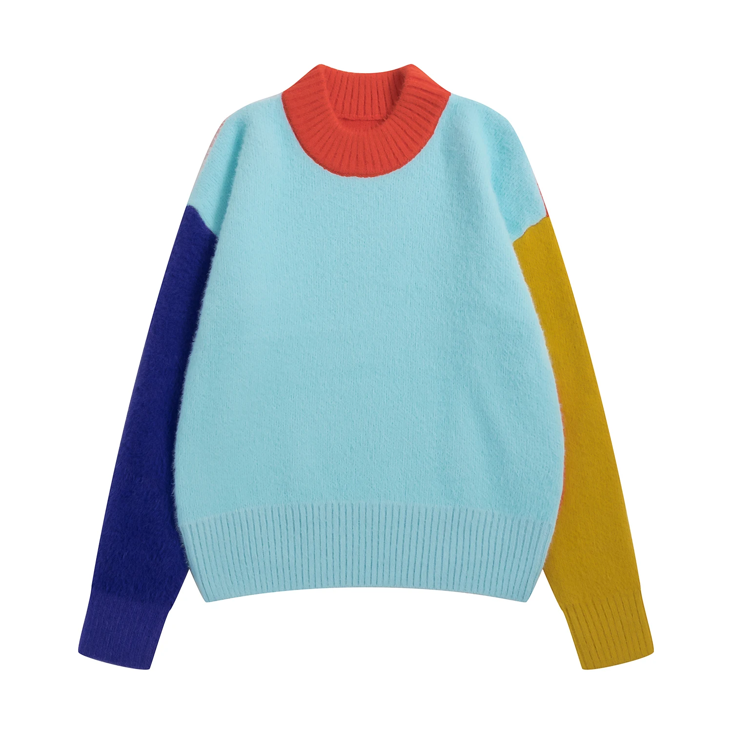 

Autumn Winter New Design Women Sweaters O Neck Color Block Thick Warm Casual Pullovers Knitting Tops