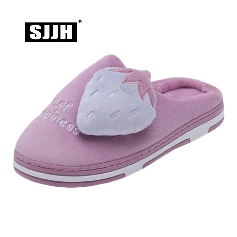 

SJJH Woman Winter Flock Slippers with Cover Heel Warm Short Plush Footwear Couples Indoor Floor Shoes Large Size A1372