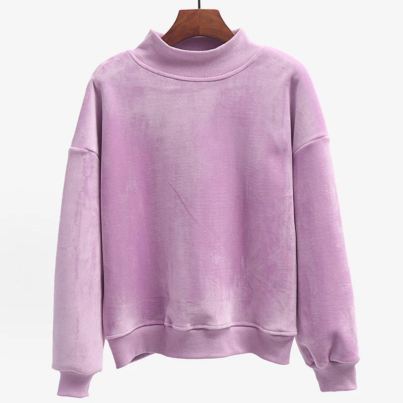 

Female Spring Autumn New Thick Turtleneck Sweatshirts Women Fashion Solid Color Velour Pullovers Plus Size Long Sleeve Tops Z609