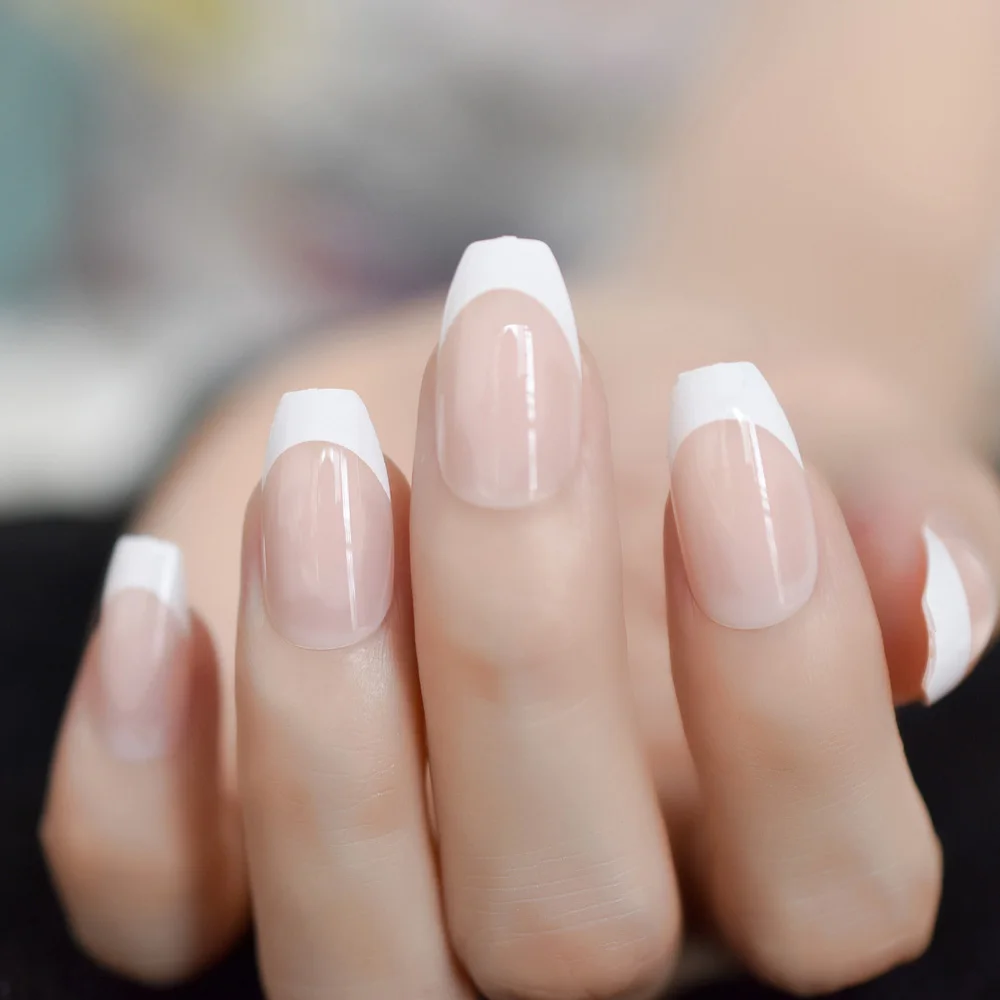 Ballerina Natural Beige Nude Coffin Shape White French Fake Nails Full Cover Manicure Faux Ongle Uv False Nail For Office False Nails Aliexpress