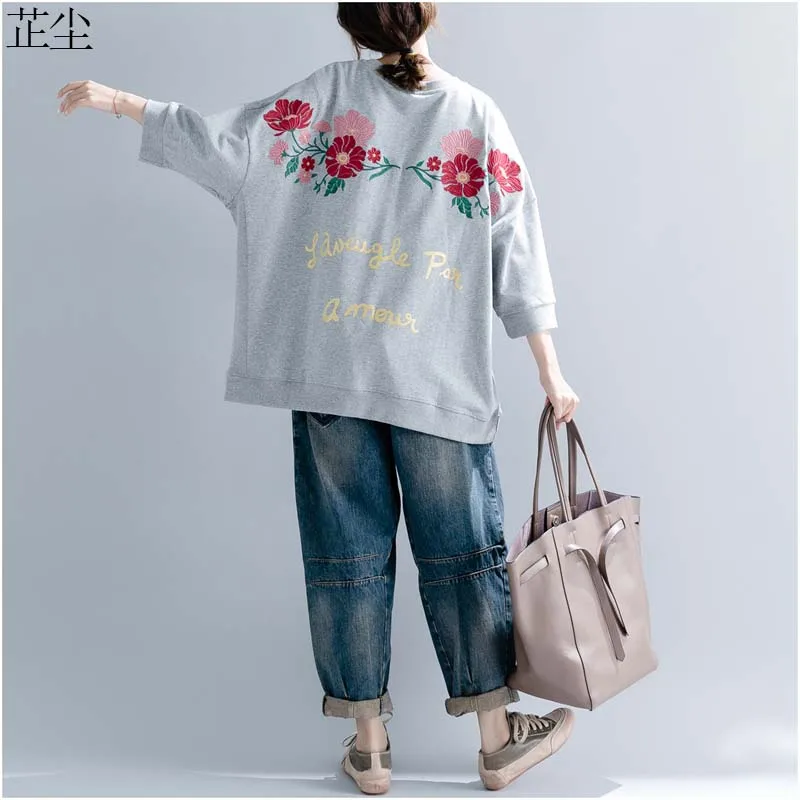 

Plus Size Floral Embroidery Cotton Women Hoodies Sweatshirt Autumn Vintage Loose Oversize Hoodie Pullovers Tops 5XL 6XL 2019 New