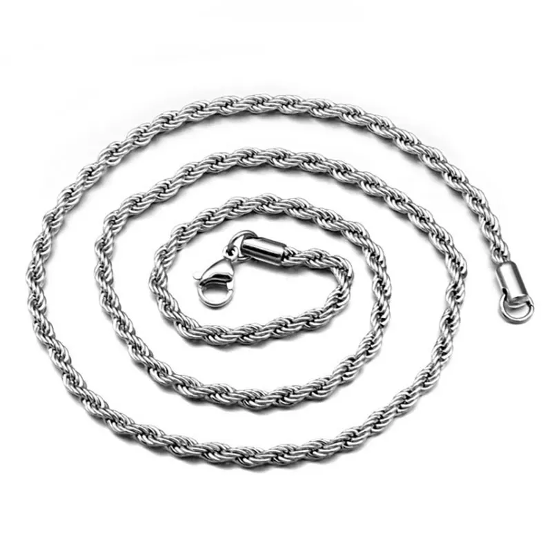 Twisted Rope Chain Necklaces Men 316L Stainless Steel Hippie Chain