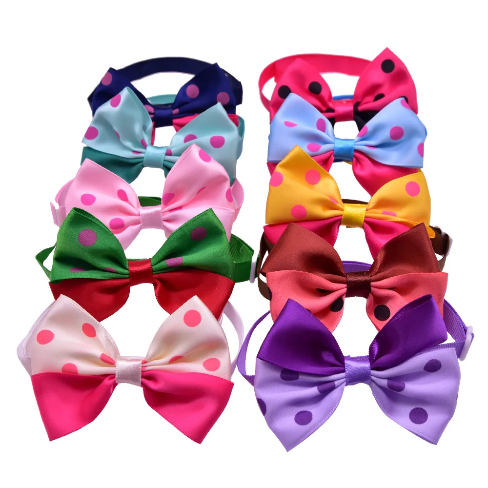 

120pcs/lot Pet Dog Puppy Cat Solid&Polka Dots Bow Ties Adjustable Bowties Dog Accessories Pet Supplies