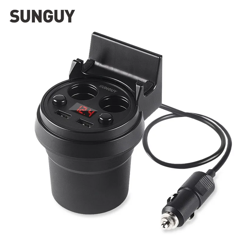 bilder für SUNGUY Auto Ladegerät Dual USB Cup Car Charger 5 V 3A Spannung LED-Display 2 Port Zigarettenanzünder Ladung Adapter Getränkehalter bilder für SUNGUY Auto Ladegerät Dual USB Cup Car Charger 5 V 3A Spannung LED-Display 2 Port Zigarettenanzünder Ladung Adapter Getränkehalter