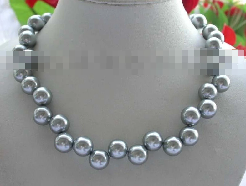

0874 Genuine Natural Gray Round Shell Pearl necklace!