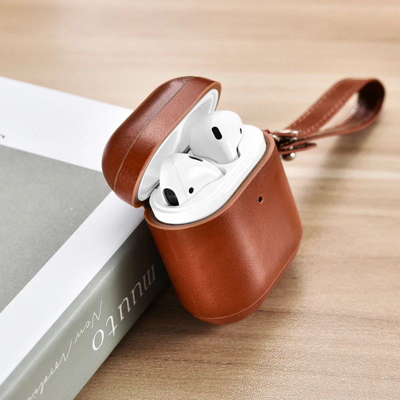 Geniune кожаный чехол для Airpods чехол s Для Air Pods Earpods защитный чехол для наушников с ремешком для iphone