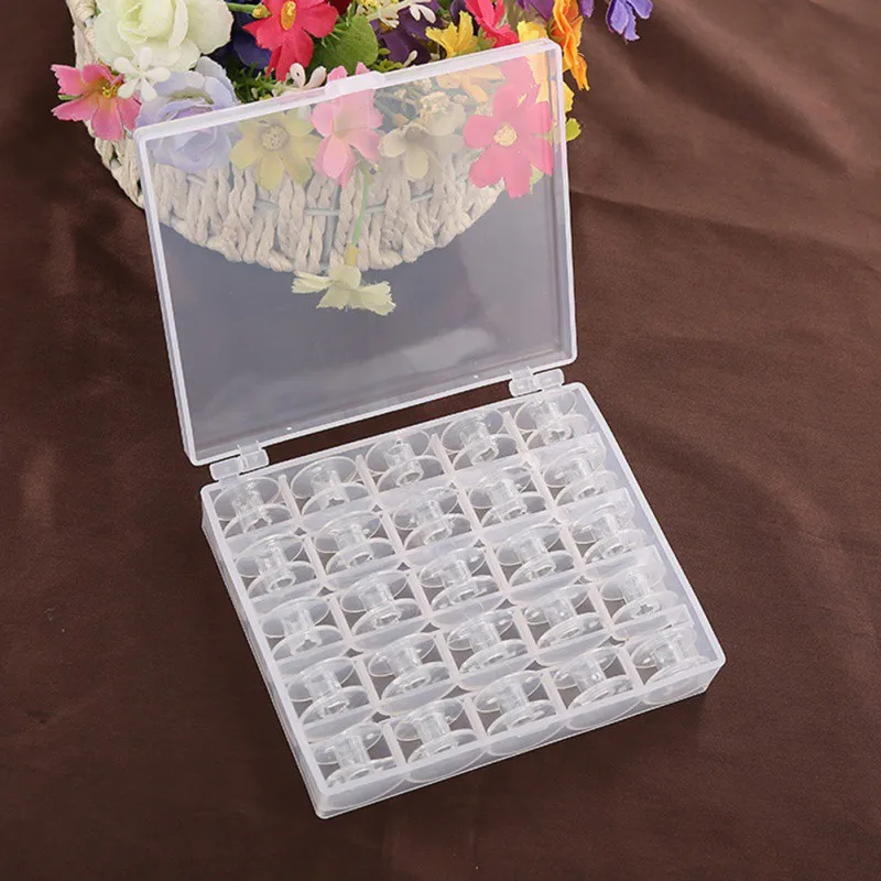 

Clear Plastic 25 Single Bobbin Sewing Machine Spools With Thread Storage Box for Home Sewing Accessory Sewing Tool