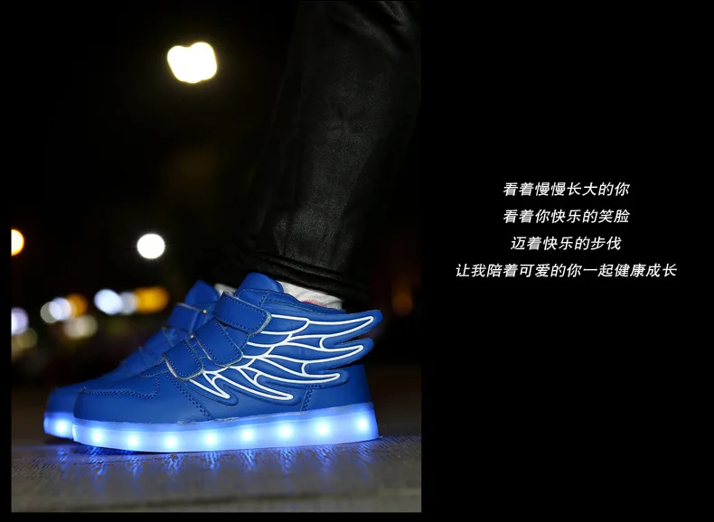 New usb charging glowing sneakers Kids Running led angel's wings kids with lights up luminous shoes girls' boys' shoes leather girl in boots