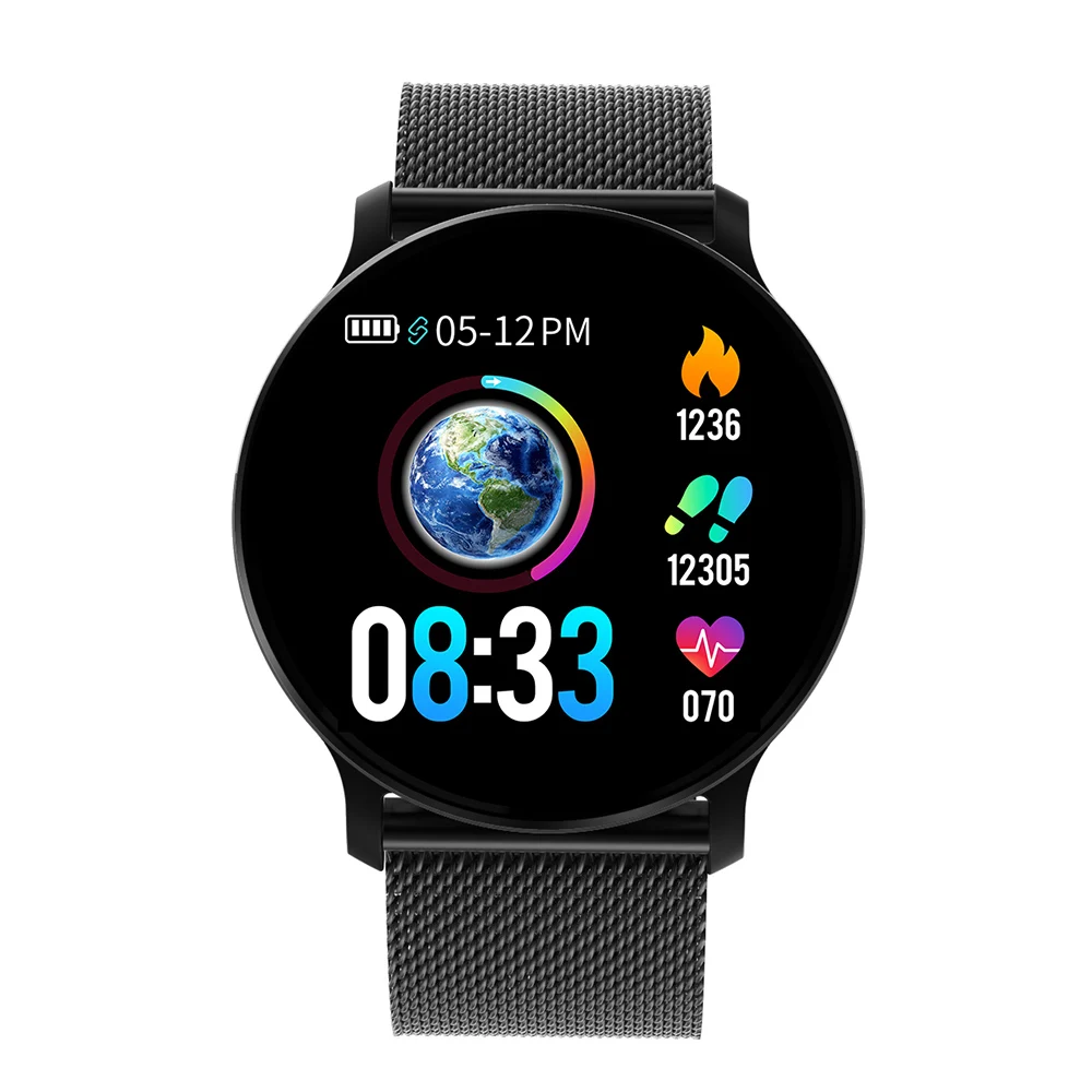 RUNDOING NY03 Смарт-часы IP68 водонепроницаемый монитор сердечного ритма Smartwatch сообщение напоминание фитнес-трекер для Android и IOS - Цвет: Black steel strap