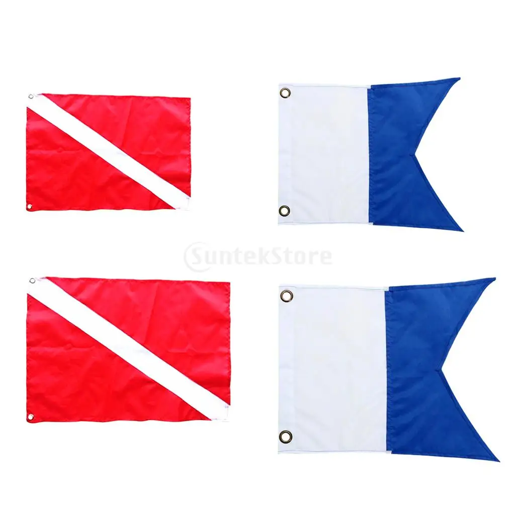 4 Pieces Nylon Diver Down Boat Flag, Scuba Dive Flag Marker 60x70cm