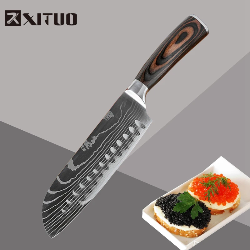 XITUO, кухонный нож, 7 дюймов, поварские ножи, японский нож сантоку, нож для мяса 7Cr17, высокоуглеродистая Нержавеющая сталь, резак, инструмент