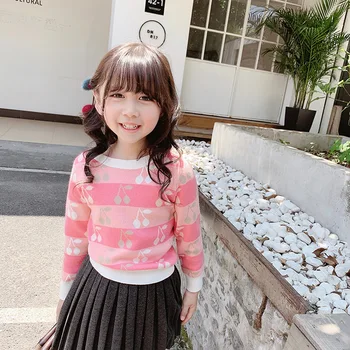 

2019 Autumn Winter New Design Sweater Baby Girls Clothes Pink Cherry Pattern Sweet Knit Sweater Kids Tops Girls Pullover Sweater