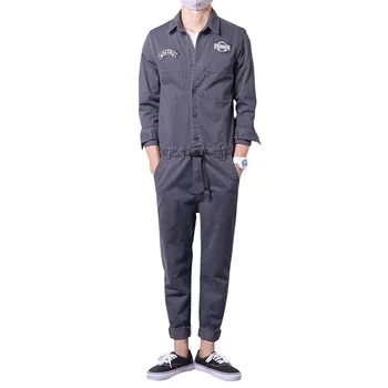 

New Summer Fashion Long Sleeve Mens Rompers Male Single Breasted Jumpsuit Cargo Length Pants Boyfriend Zip Trousers Overalls