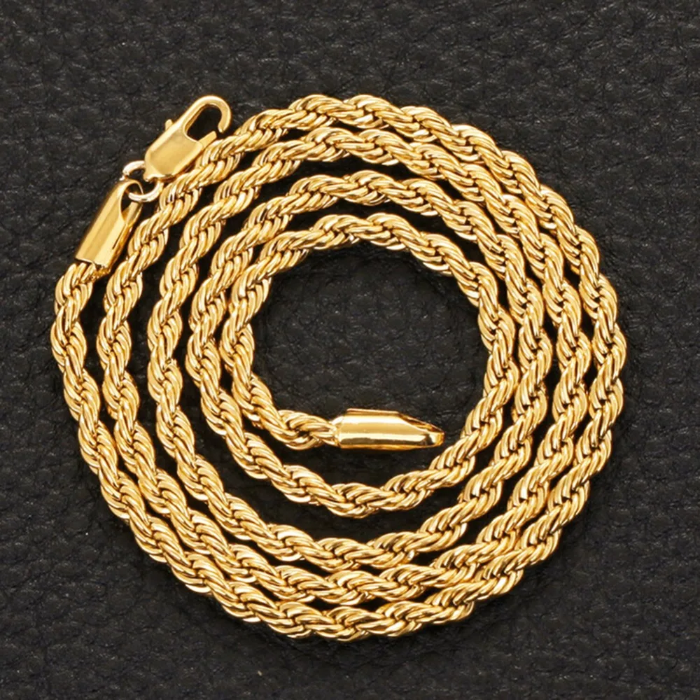 Gold Color Twisted Singapore Chain Hip Hop Men Jewelry Necklace 3mm