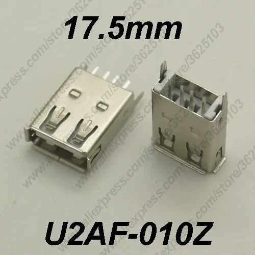 

10PCS U2AF-010Z/U2AF-010ZP USB 2.0 Connector H=17.5MM Straight Feet Charging Socket USB 2.0 Female Jack Data Transmission