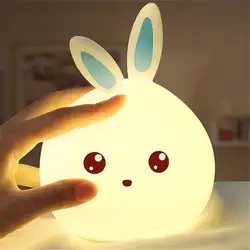 Милый кролик модель огни силикона Цвет ful милые домашние Форма USB Night Lights зарядки Тип настольные лампы мультфильм светодио дный Цвет