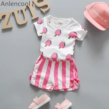 Anlencool/комплекты одежды для малышей брендовые комплекты одежды для маленьких мальчиков и девочек Дизайнерская футболка с принтом мороженого+ шорты, 2 предмета, одежда для малышей