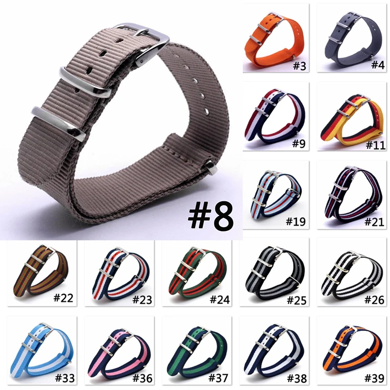 

10PCS 2019 style Nato Strap Watchband Silver Buckle Army Military Nylon Watch Band Bracelet For Watch Bracelet 16 18 20 22 24 MM