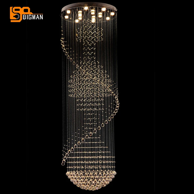 

hot selling large crystal chandelier modern lighting Dia80*H250cm lustre hanglamp staircase lights