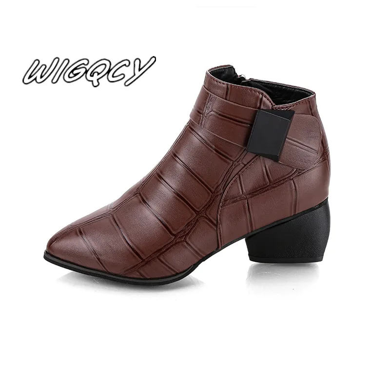 

Fashion women side zip shoes waterproof non-slip warm and comfortable high-heeled boots new bright party party shoes Pointed Toe