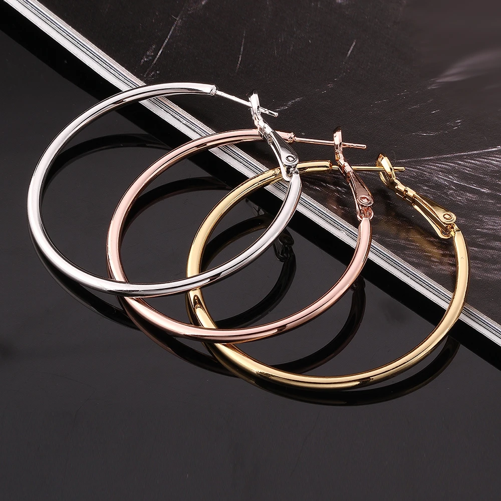 

Round Shape Creole Big Earrings Office Style Rose Gold Color And Silver Color European Fashion Jewelry For Women Gifts Bijoux