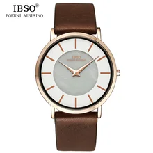 IBSO Top Brand 6 8MM Ultra Thin Quartz Watch Men Genuine Leather Strap Mens Watches 2018