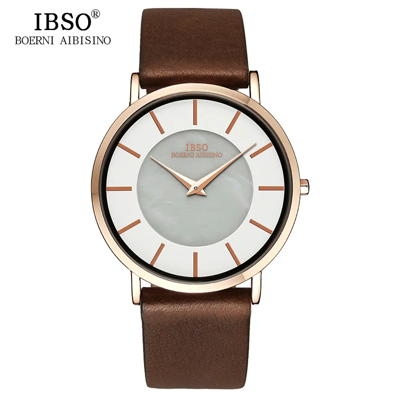 IBSO Nejlepší značka 6.8MM Ultra-Thin Quartz hodinky Muži skutečný kožený řemínek Pánské hodinky 2019 Módní náramkové hodinky Relogio Masculino