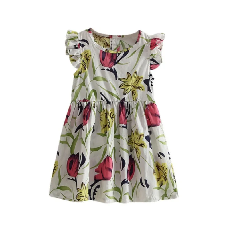

New arrival Cute Children Dress Kids Girls Clothes Cotton Ruffles Sleeve Floral Print Girl Dress Tulip Kids Dress H8