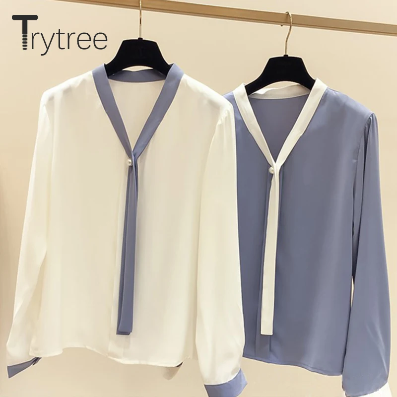 Ttytree/весенне летние блузки Повседневная рубашка для женщин полиэстер Офисная