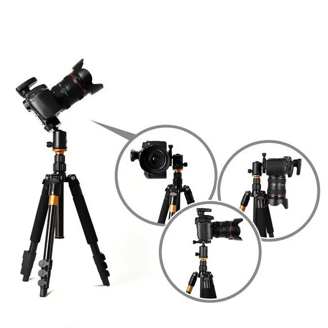 Q570 Portable travel 5KG bear 3 way aluminum  camera tripod monopod stand video dslr ball head photography professional