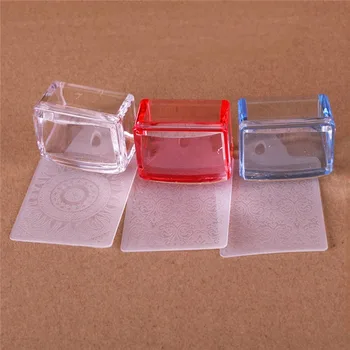 

1Set Rectangular Silicone Head Jelly Nail Art Stamper Scraper Clear Red Blue Template Stamp Manicure Polish Stamping Tool