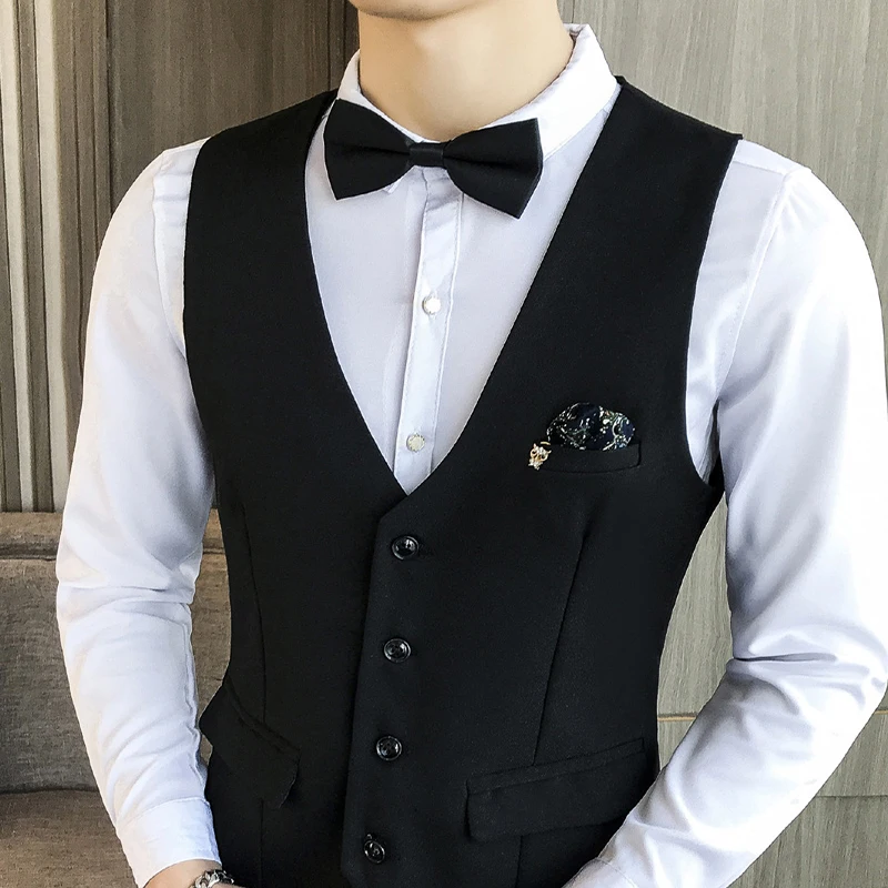 Men'S Summer New Chest Decoration Wild V-Neck High Quality Suit Vest Business Casual Fashion Slim Single-Breasted Vest Men'S Summer New Chest Decoration Wild V-Neck High Quality Suit Vest Business Casual Fashion Slim Single-Breasted Vest