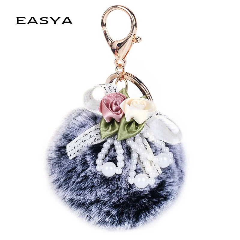 

Super Cute Bunny Fur Ball Keychain Flowers Cluster Fluffy Fur Bag Charms Handbag Pendant Purse Ornament Christmas Gift For Girls