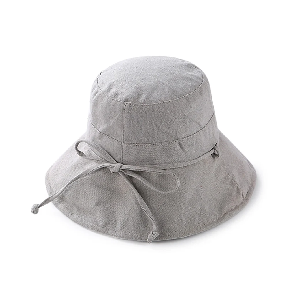 light gray Горячая Женская летняя однотонная шляпа-ведро с широкими полями, складная хлопковая уличная солнцезащитная Кепка SMA66 - Цвет: light gray