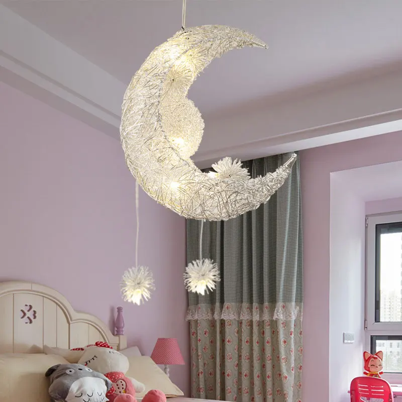 

Children's bedroom led pandent lamp dining room chandelier creative star / moon combination dreamy warm light