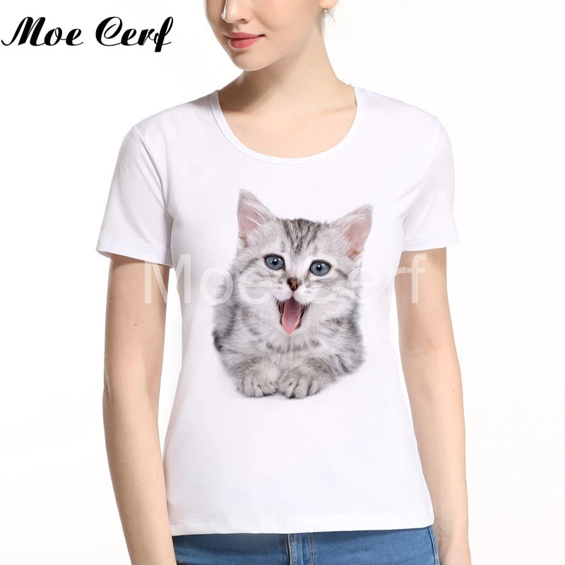 Cut 3D Cat Print t shirt Womens New Harajuku Brand Women Sweet Style T