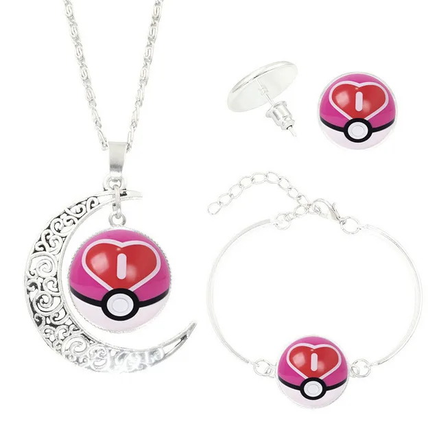Pokemon Go Jewelry Set with Silver Plated Crescent Glass Cabochon