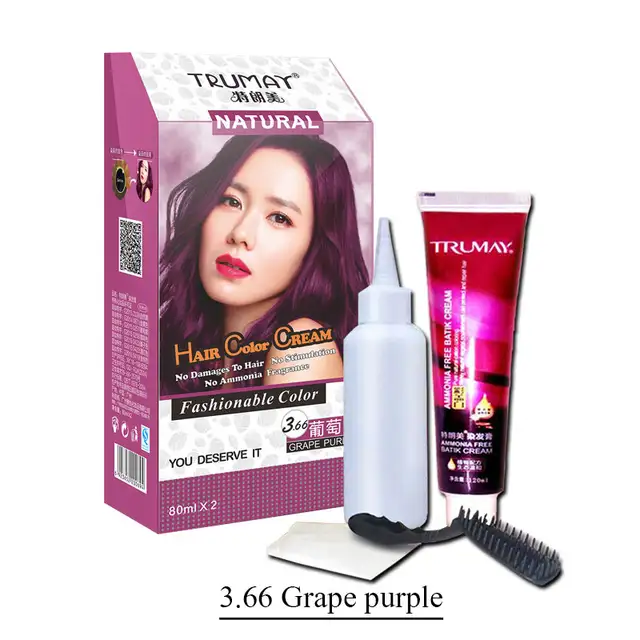 Permanent Grape Purple Hair Color Cream Charming Hair Dye Natural