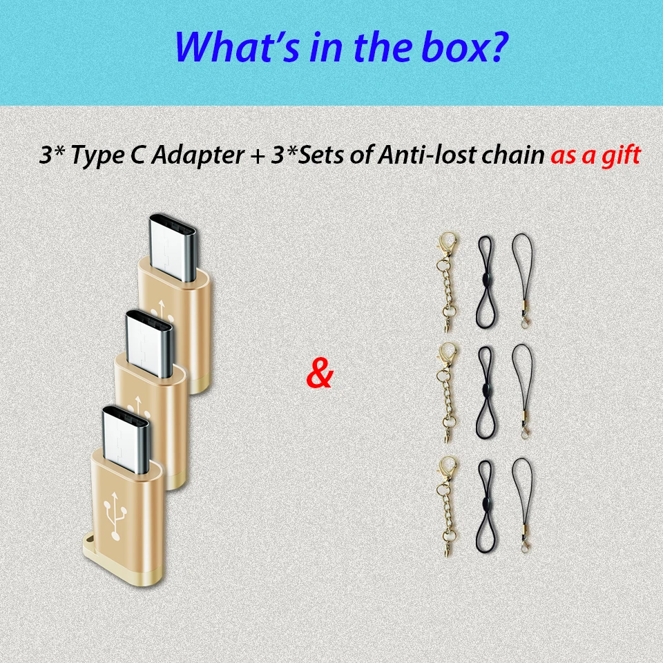 3 шт. в упаковке usb type C адаптер OTG mi cro USB Женский к type C Мужской конвертер USB-C Кабель-адаптер брелок для Xiaomi mi A1/Max 2/mi x 2