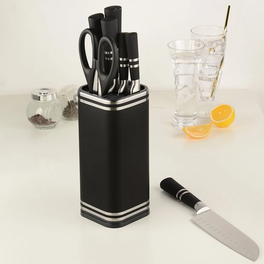XYJ многофункциональный держатель для ножей, черная стальная подставка для ножей, кухонных ножей, ножниц и точилок, кухонный держатель для хранения, инструменты