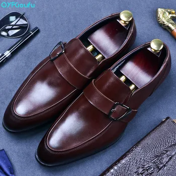 

QYFCIOUFU New Monk Strap Men Shoes Vintage British Cow Leather Formal Dress Shoes Buckle Business Casual Wedding Banquet Shoes
